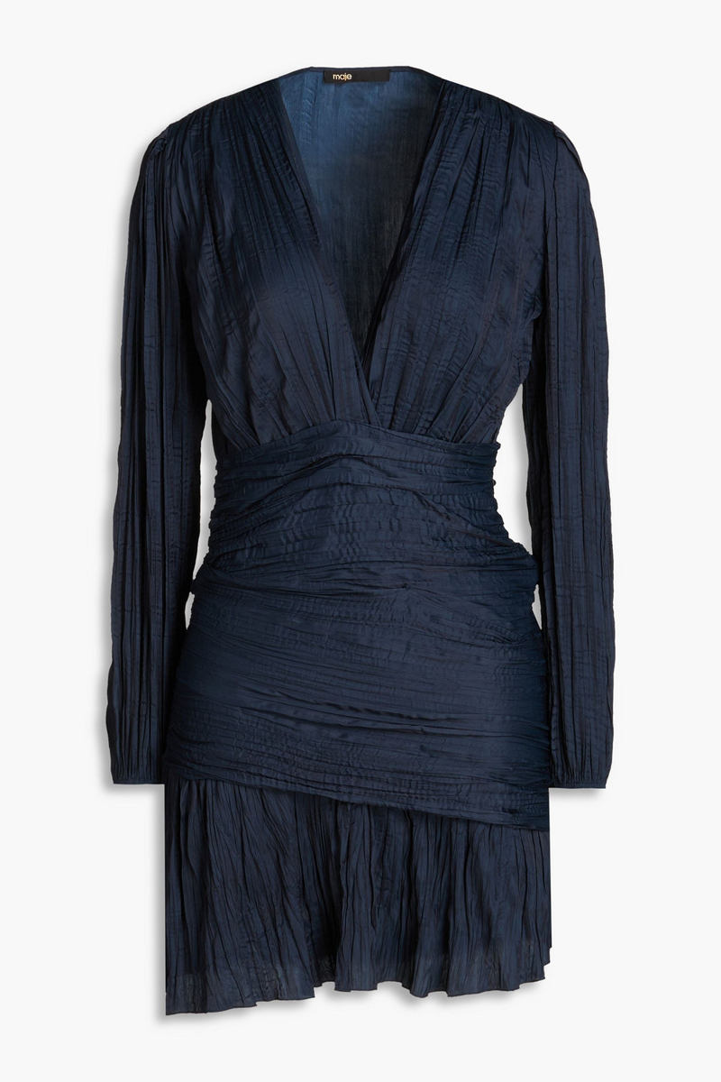 maje - plissé-satin mini dress - blue - fr 36