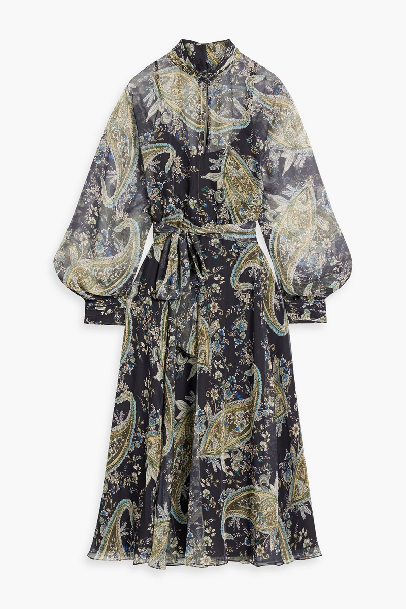 mikael aghal - cutout paisley-print chiffon midi dress - black - us 4