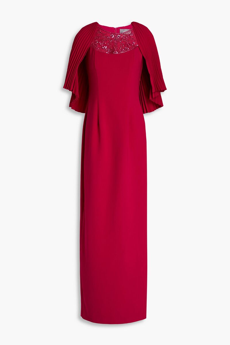 Theia - Cape-effect embellished crepe gown - Red - US 2
