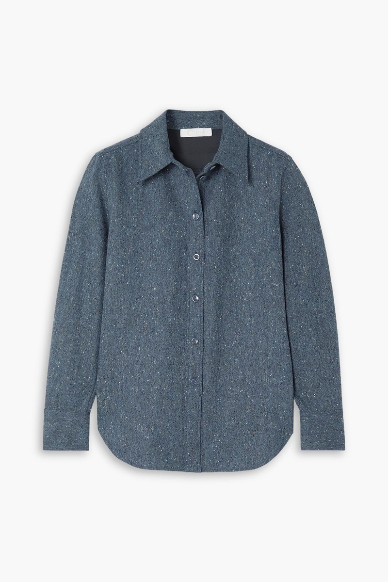 Chloé - Donegal wool-tweed shirt - Blue - FR 40