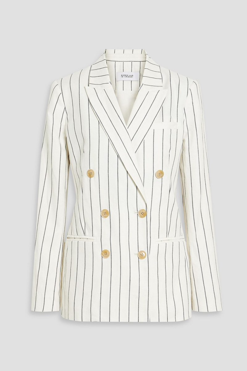 Derek Lam 10 Crosby - Walter double-breasted pinstriped linen and cotton-blend blazer - White - US 4