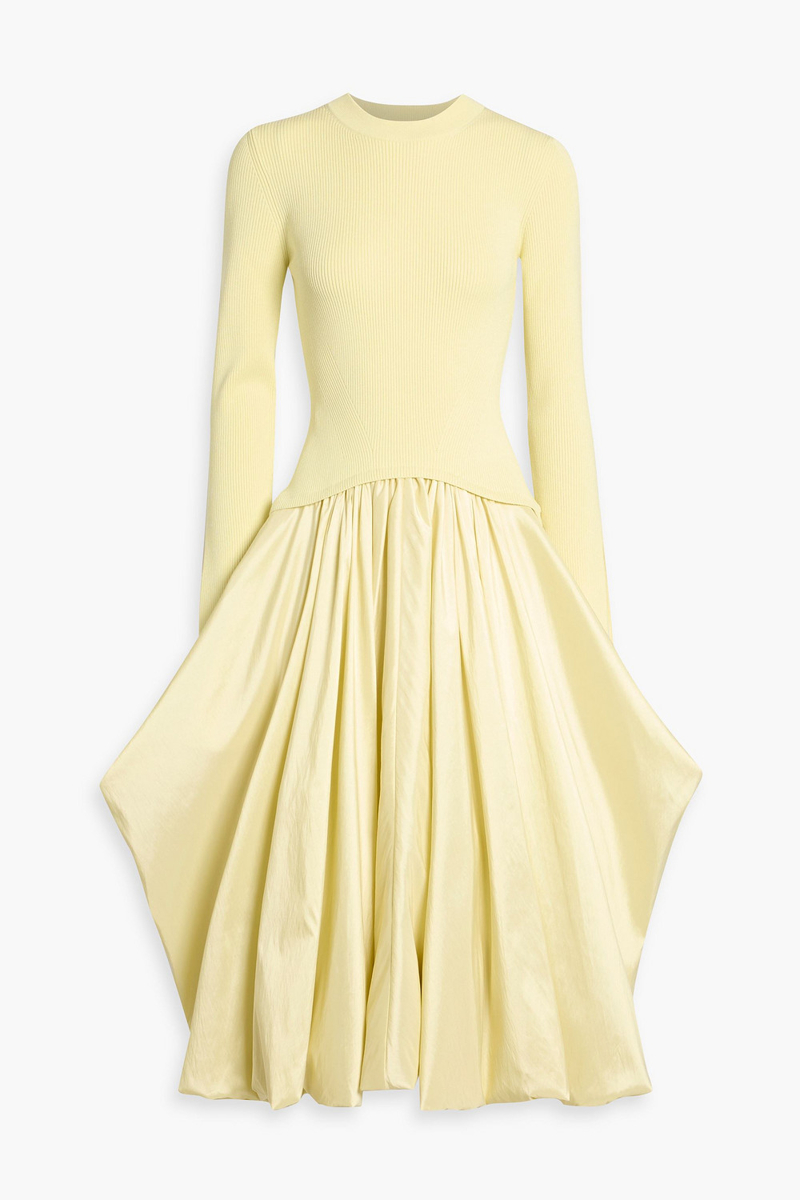 simkhai - izzy ribbed-knit and taffeta midi dress - yellow - l