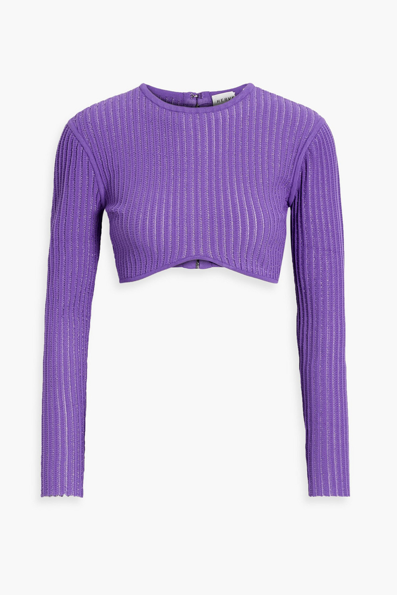 Hervé Léger - Cropped ribbed-knit top - Purple - S
