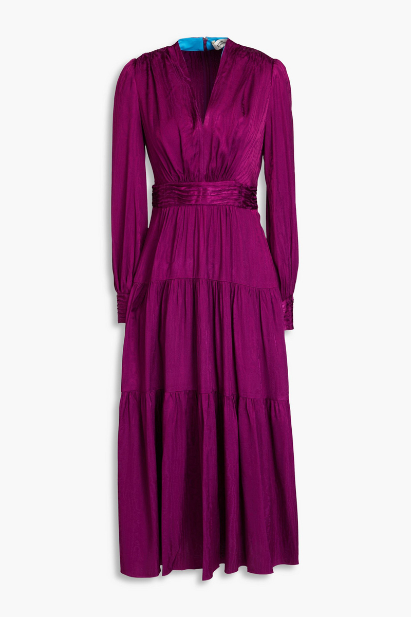 diane von furstenberg - gil tiered satin-jacquard midi dress - purple - us 0