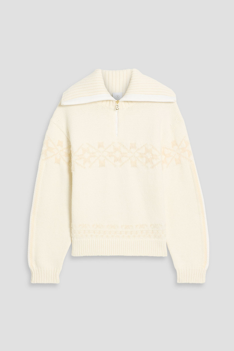 bogner - elana jacquard-knit wool-blend half-zip sweater - white - de 40