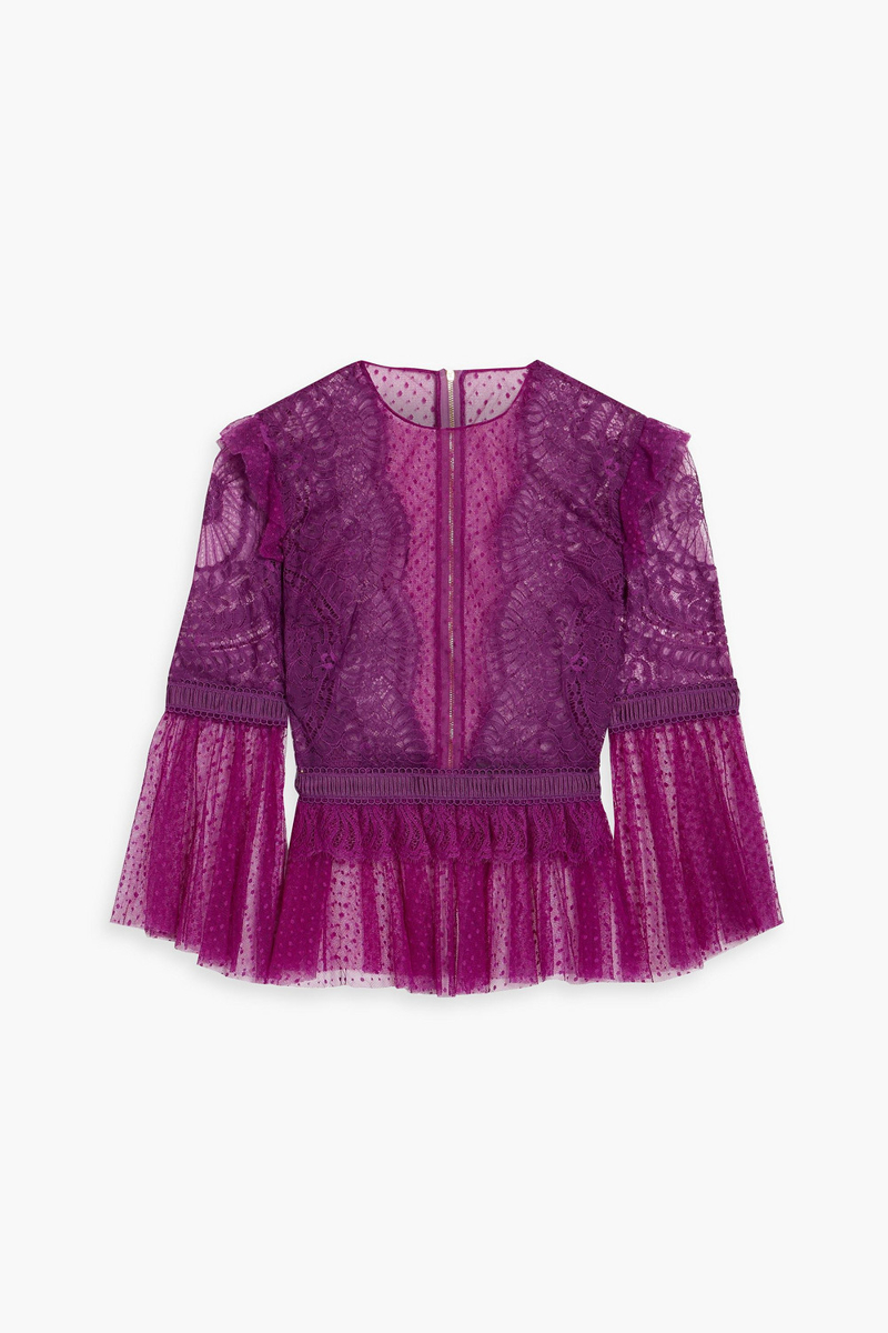 Zuhair Murad - Ruffled corded lace and point d'esprit blouse - Purple - FR 40