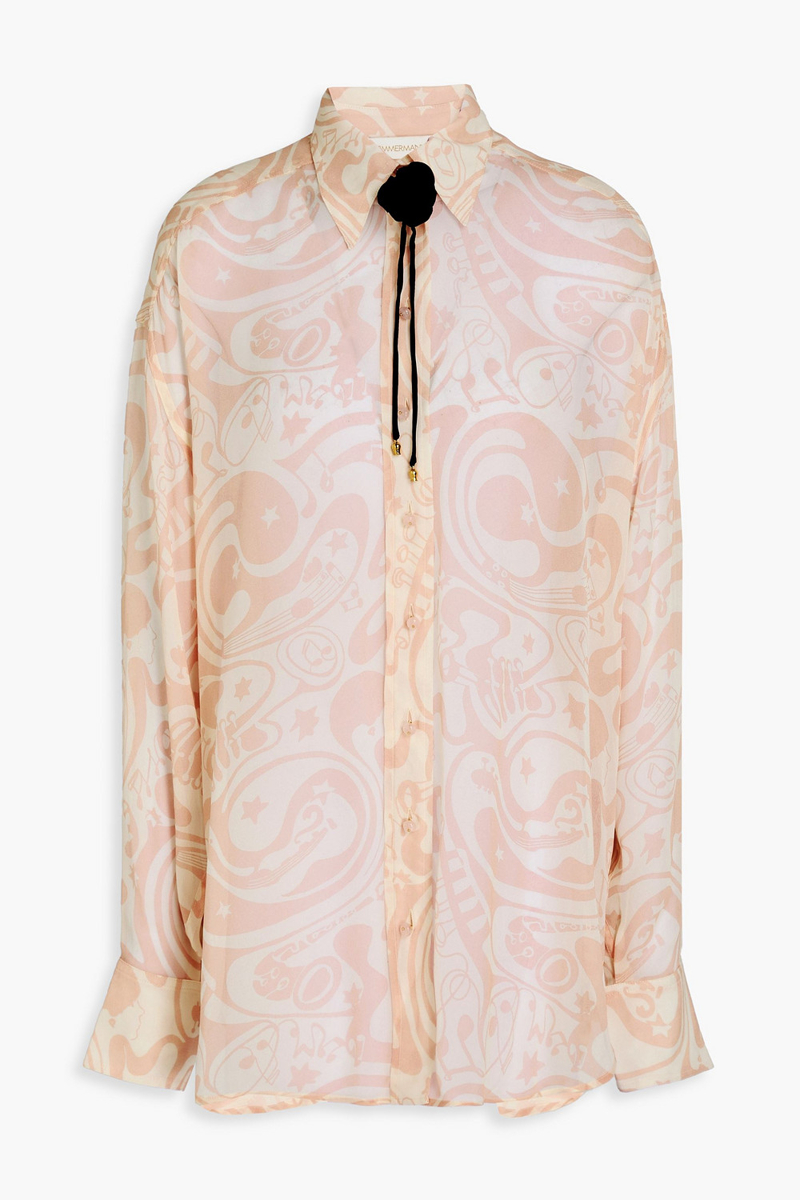 zimmermann - appliquéd printed georgette shirt - pink - 00