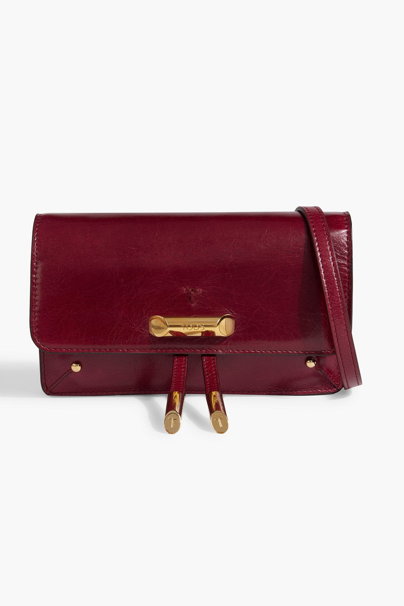 Tod's - Crinkled glossed-leather shoulder bag - Burgundy - OneSize