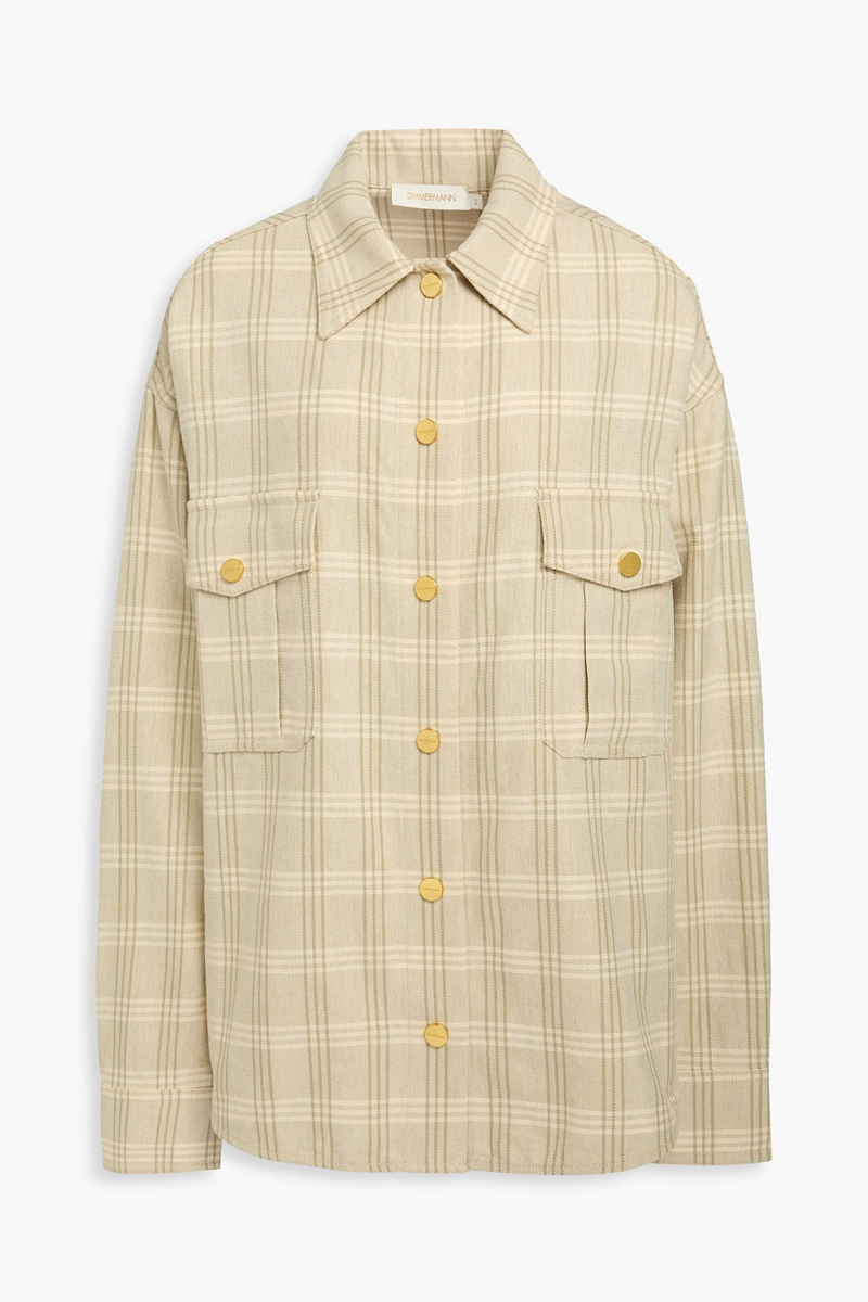 zimmermann - oversized checked cotton and linen-blend shirt - green - 00