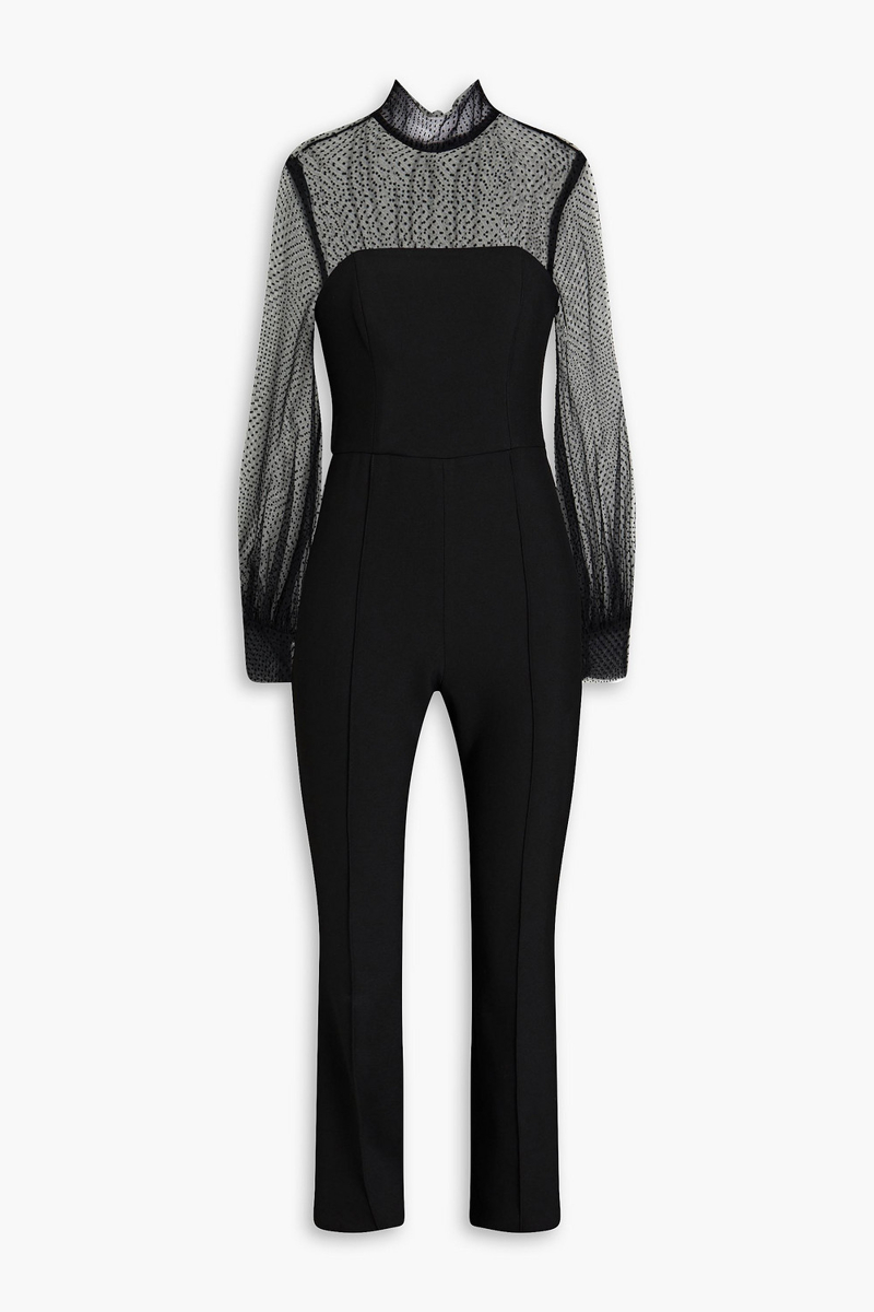 Veronica Beard - Saluja cropped flocked tulle-paneled crepe jumpsuit - Black - US 2