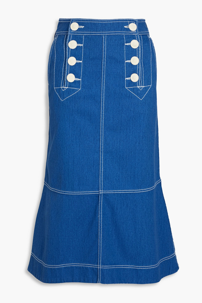 Zimmermann - Embroidered denim midi skirt - Blue - 3