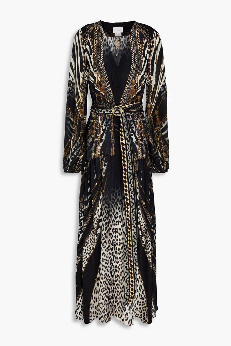 Camilla - Crystal-embellished printed silk crepe de chine maxi dress - Black - S