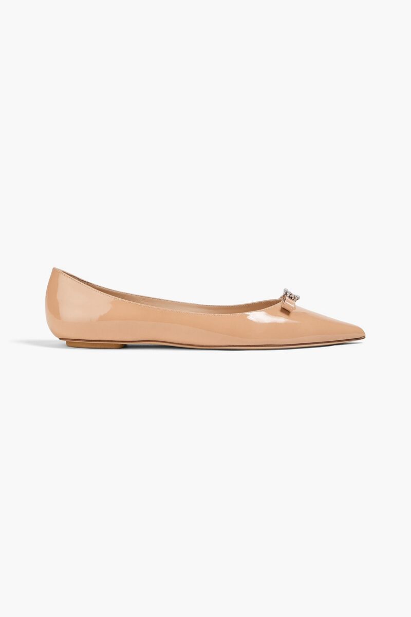 Stuart Weitzman - Diana embellished patent-leather point-toe flats - Neutral - EU 40.5
