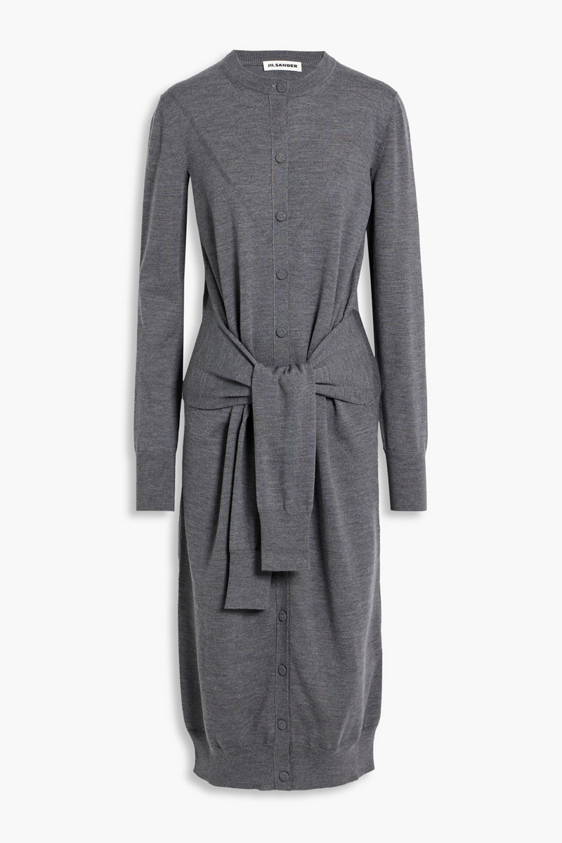 jil sander - tie-front wool midi dress - gray - fr 34