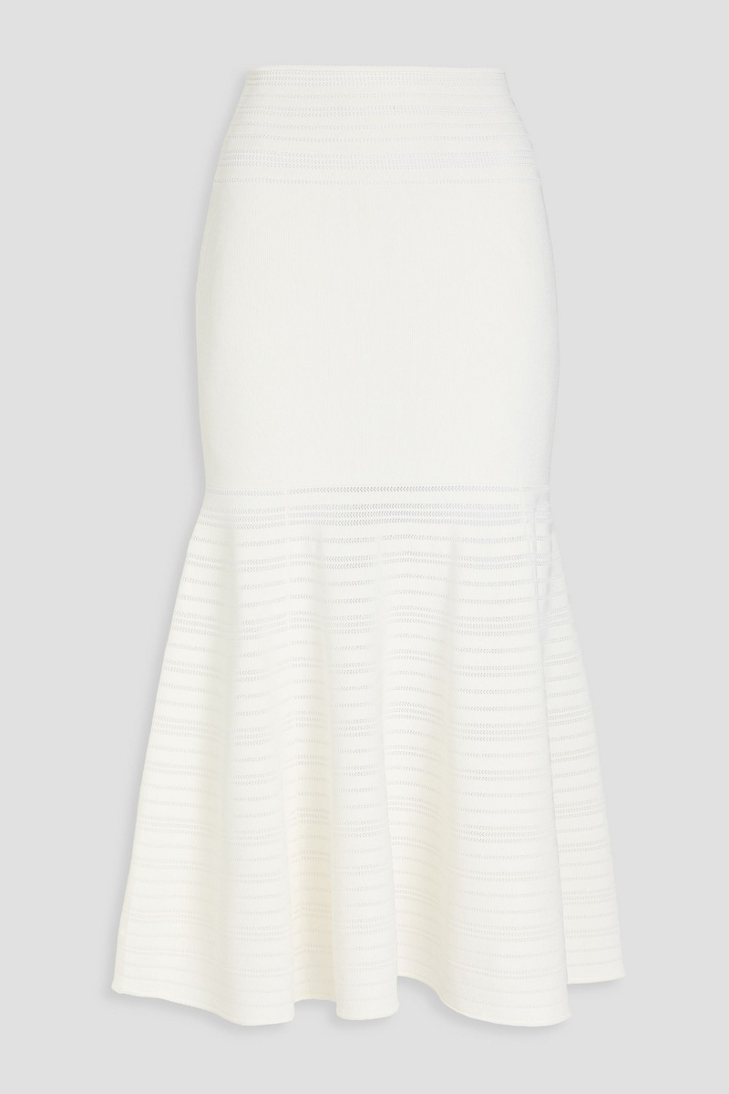 victoria beckham - fluted pointelle-knit midi skirt - white - uk 6