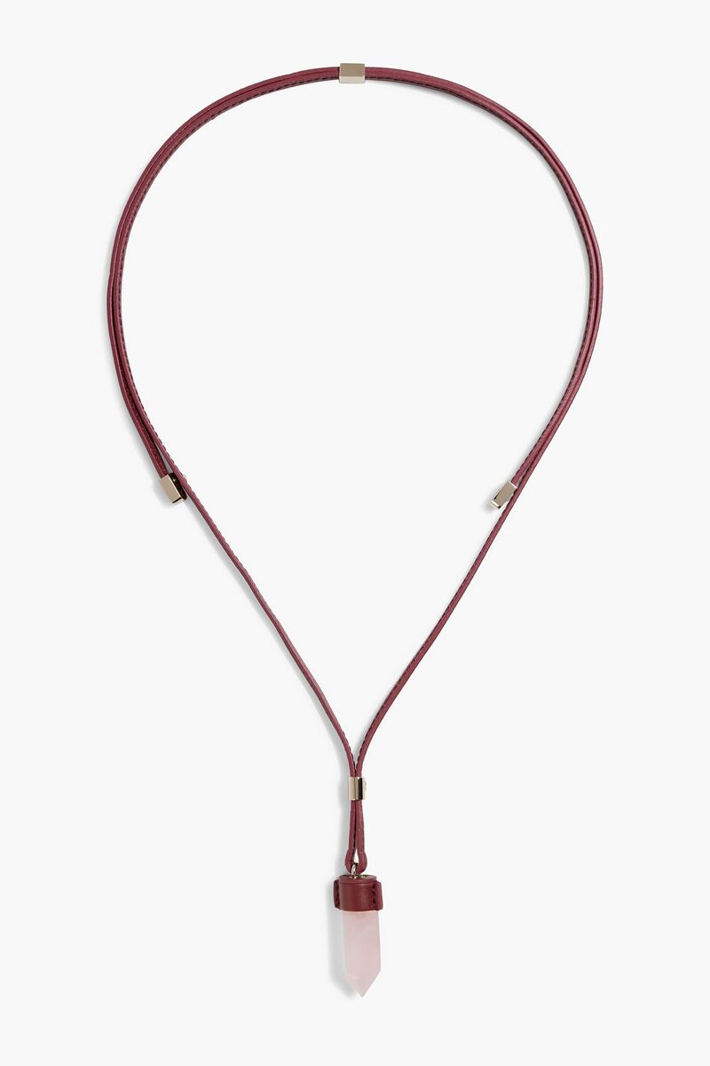 Chloé - Jemma gold-tone, leather and rose quartz necklace - Purple - OneSize