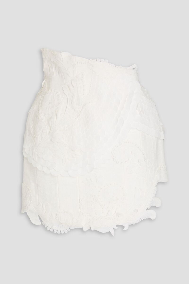 Zimmermann - Embellished floral-appliquéd cotton and linen-blend mini skirt - White - 4