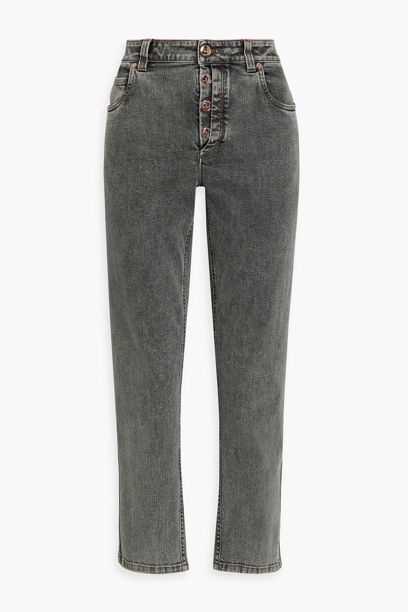 Brunello Cucinelli - Faded high-rise straight-leg jeans - Gray - IT 50