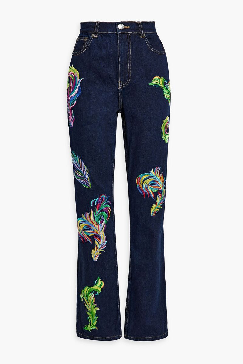 AREA - Embroidered cutout high-rise straight-leg jeans - Blue - US 8