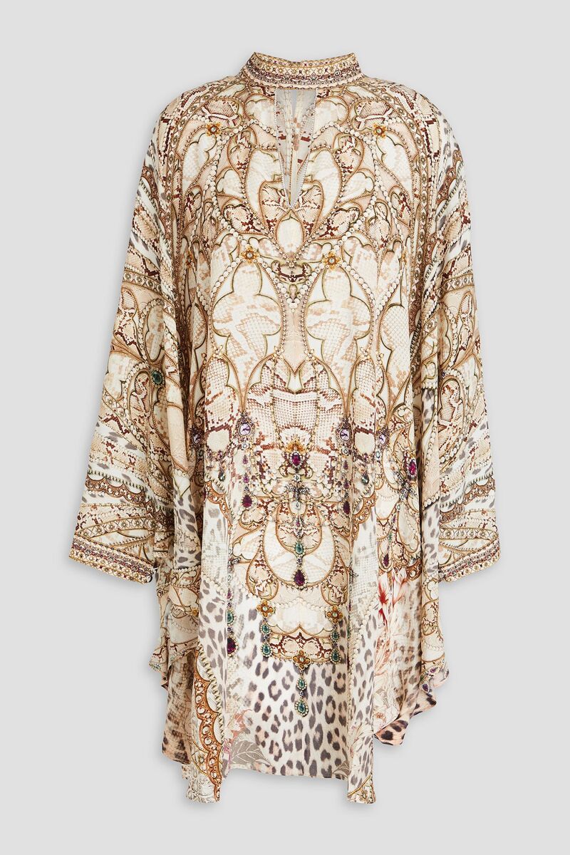 Camilla - Cutout crystal-embellished printed silk crepe de chine kaftan - White - ONESIZE