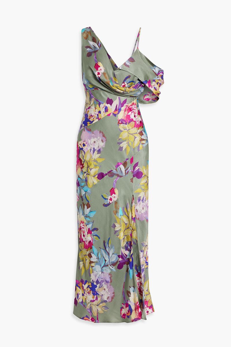 Nicholas - Draped floral-print satin-crepe midi dress - Green - US 0