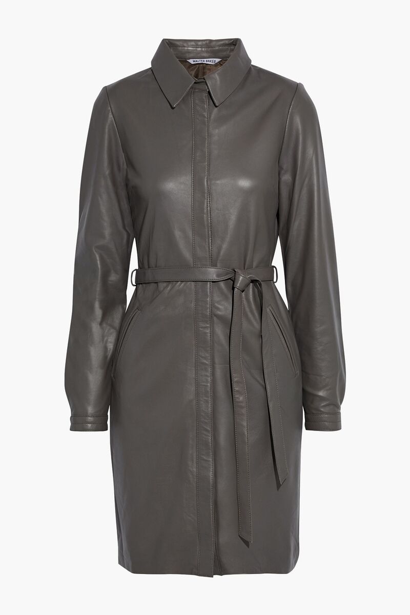 Walter Baker - Clara belted leather shirt dress - Gray - S