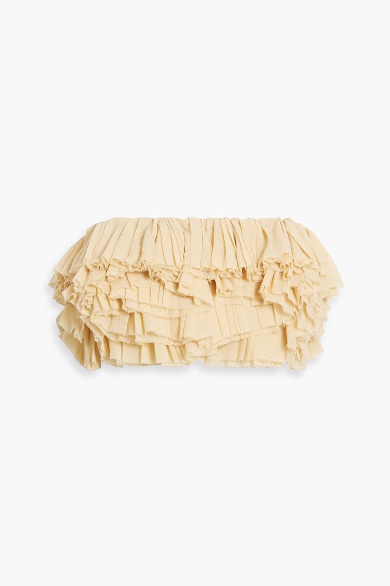 Khaite - Atta strapless cropped ruffled wool-blend top - Yellow - L