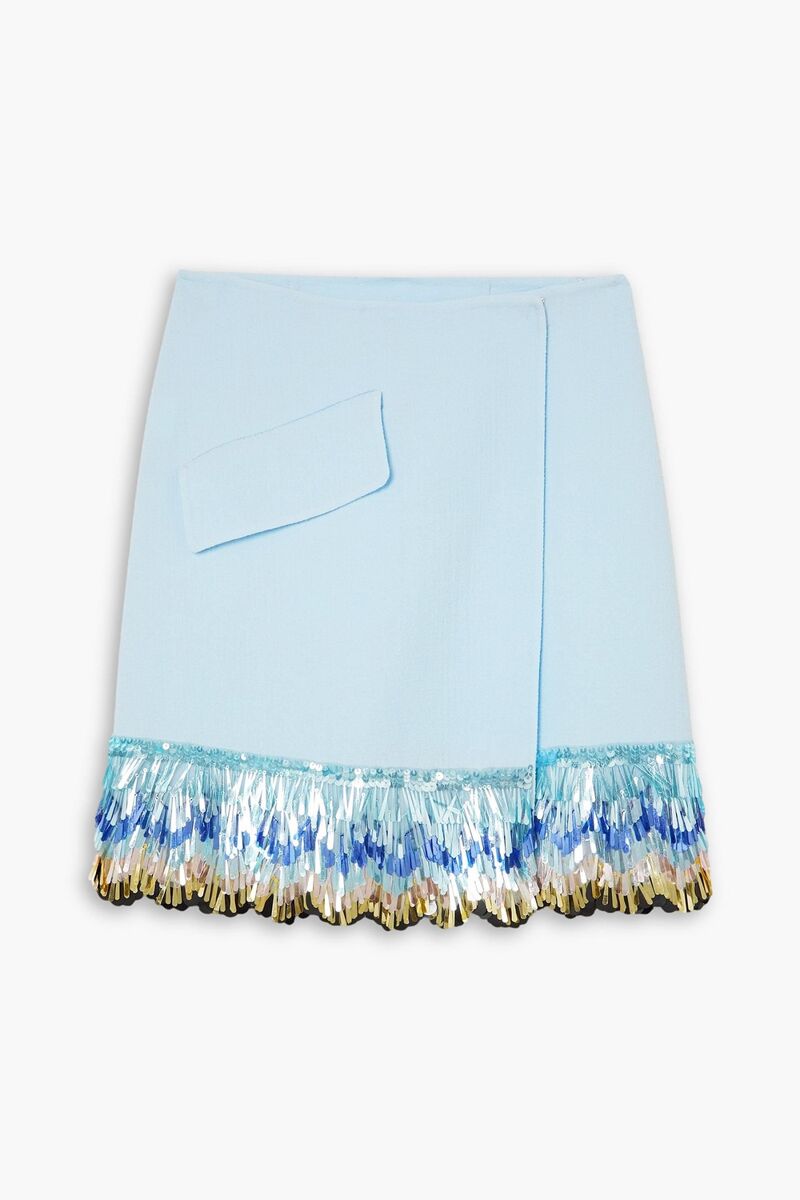Lanvin - Sequined wool-crepe mini wrap skirt - Blue - FR 34