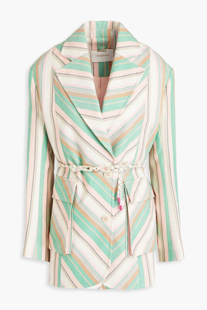 Zimmermann - Belted striped twill blazer - Green - 0