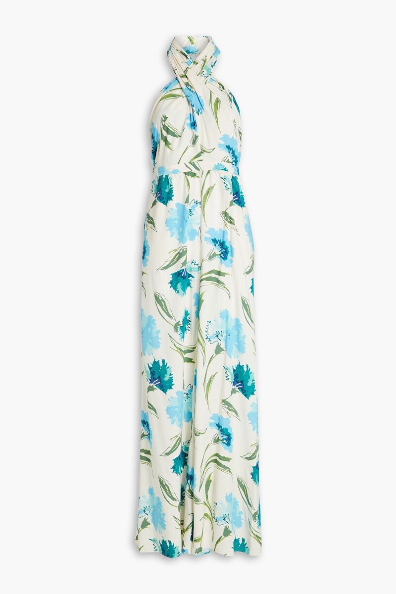 Diane von Furstenberg - Cort floral-print twill halterneck wide-leg jumpsuit - Blue - M