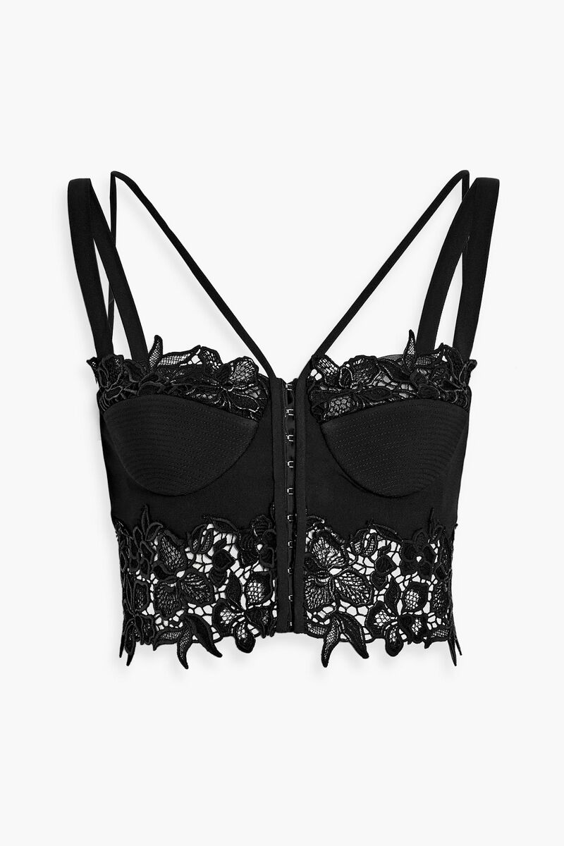 Versace - Guipure lace-trimmed crepe bustier top - Black - IT 38