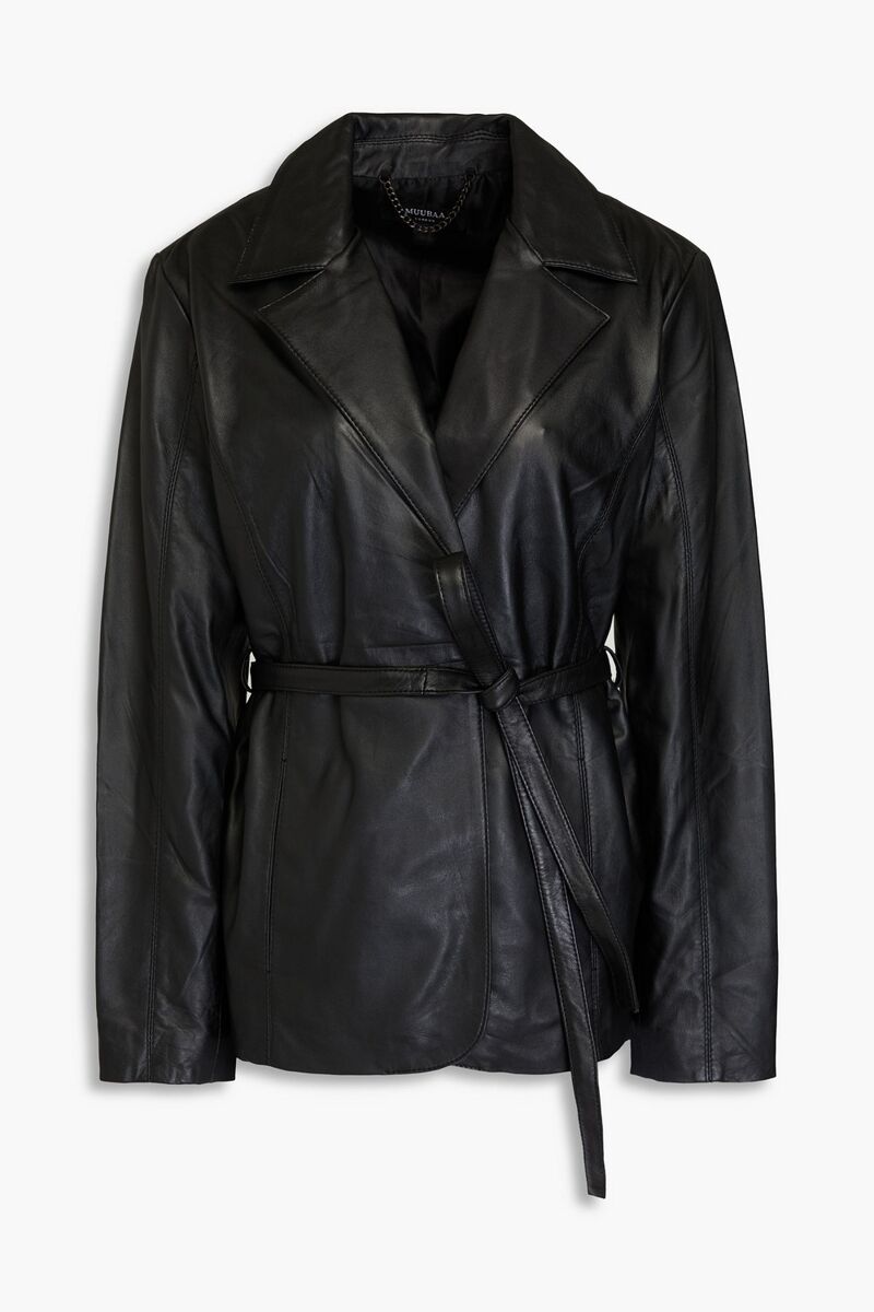 Muubaa - Belted leather blazer - Black - UK 14
