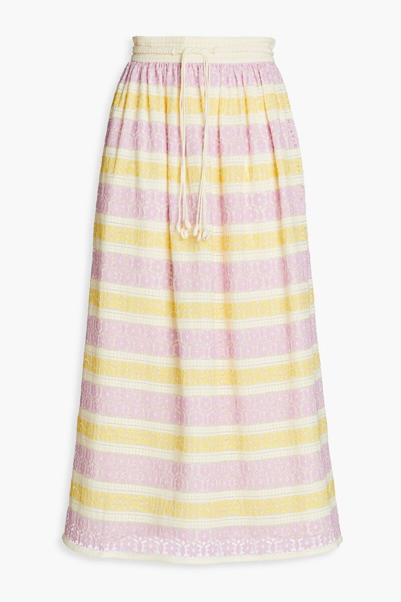 Zimmermann - Gathered cotton-blend guipure lace midi skirt - White - 1