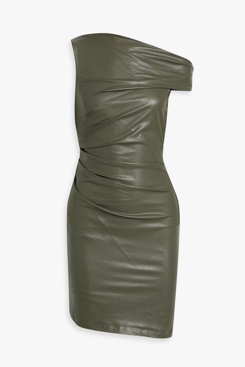 Helmut Lang - One-shoulder gathered faux leather mini dress - Green - XS