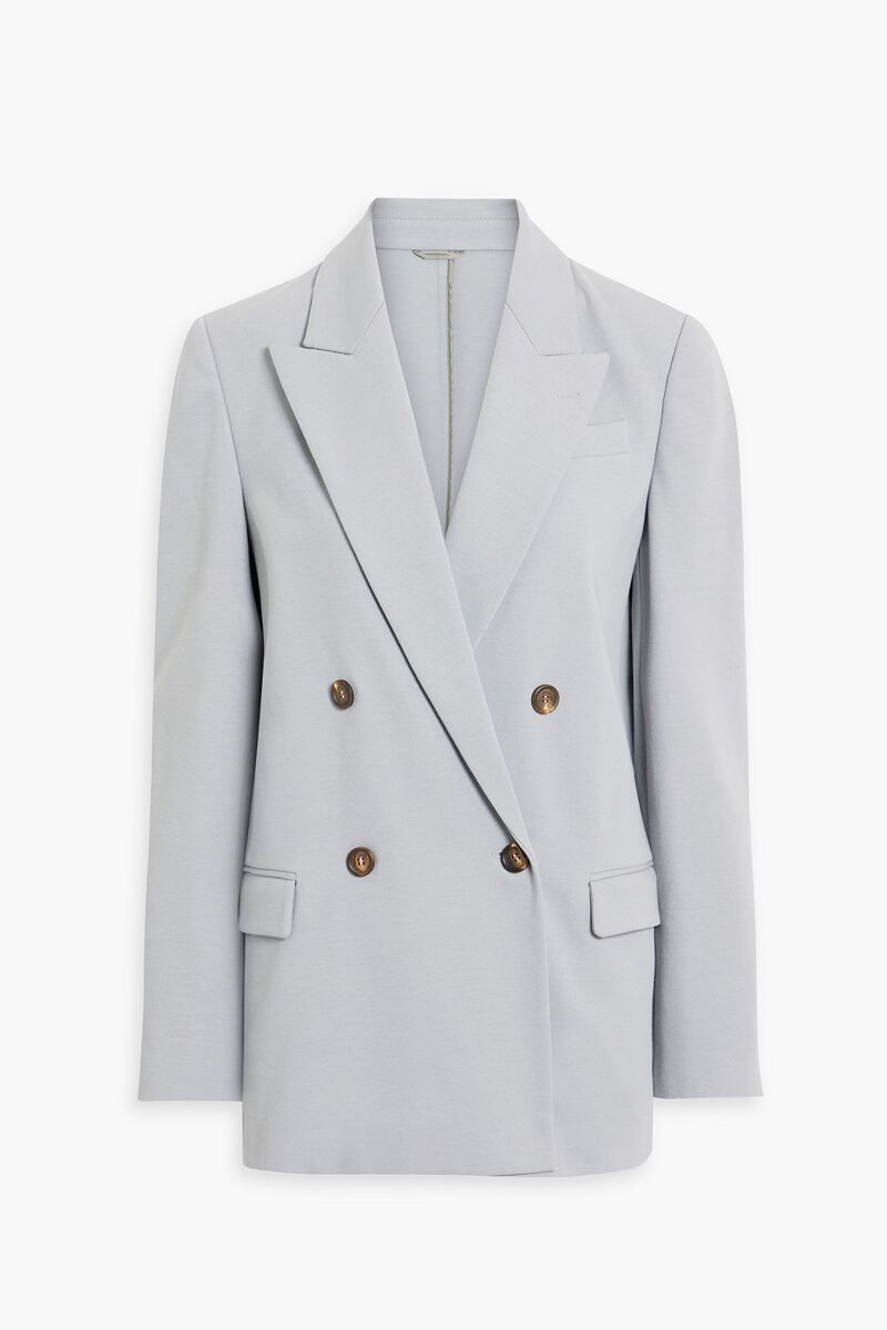 Brunello Cucinelli - Double-breasted bead-embellished cotton-blend jersey blazer - Gray - IT 38