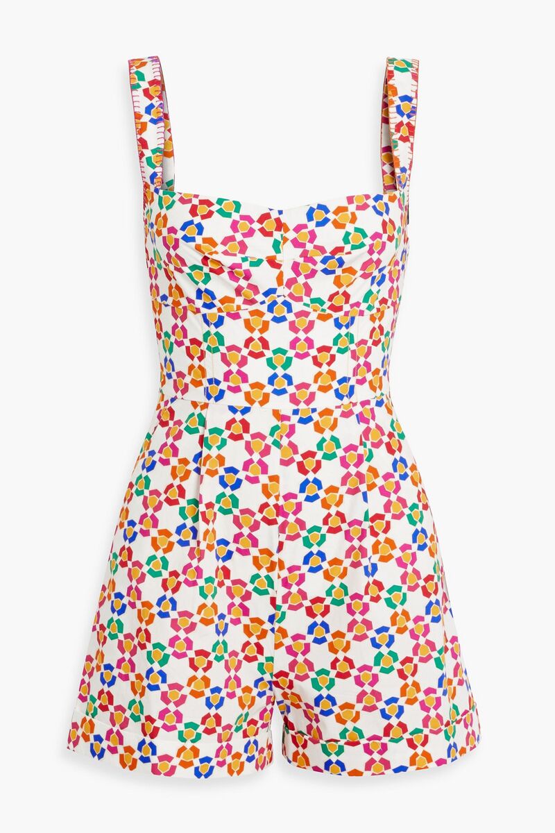 Saloni - Rachel printed cotton-poplin playsuit - White - UK 4