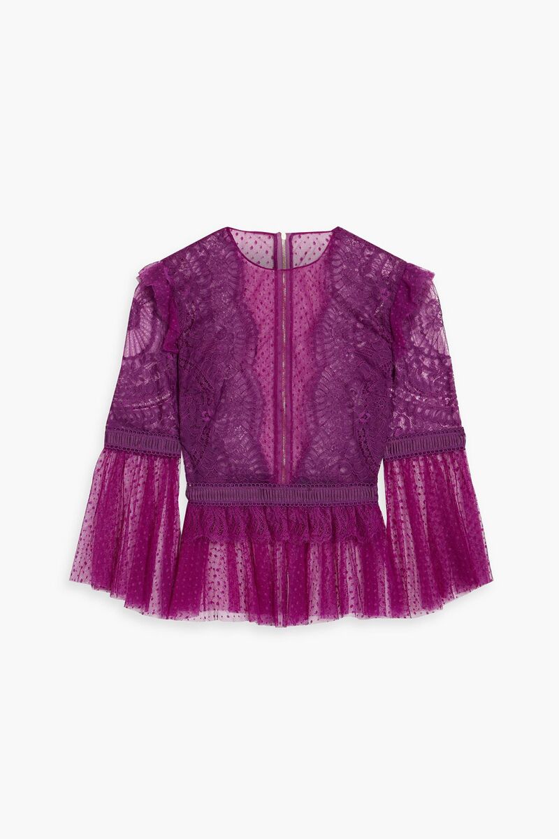 Zuhair Murad - Ruffled corded lace and point d'esprit blouse - Purple - FR 40
