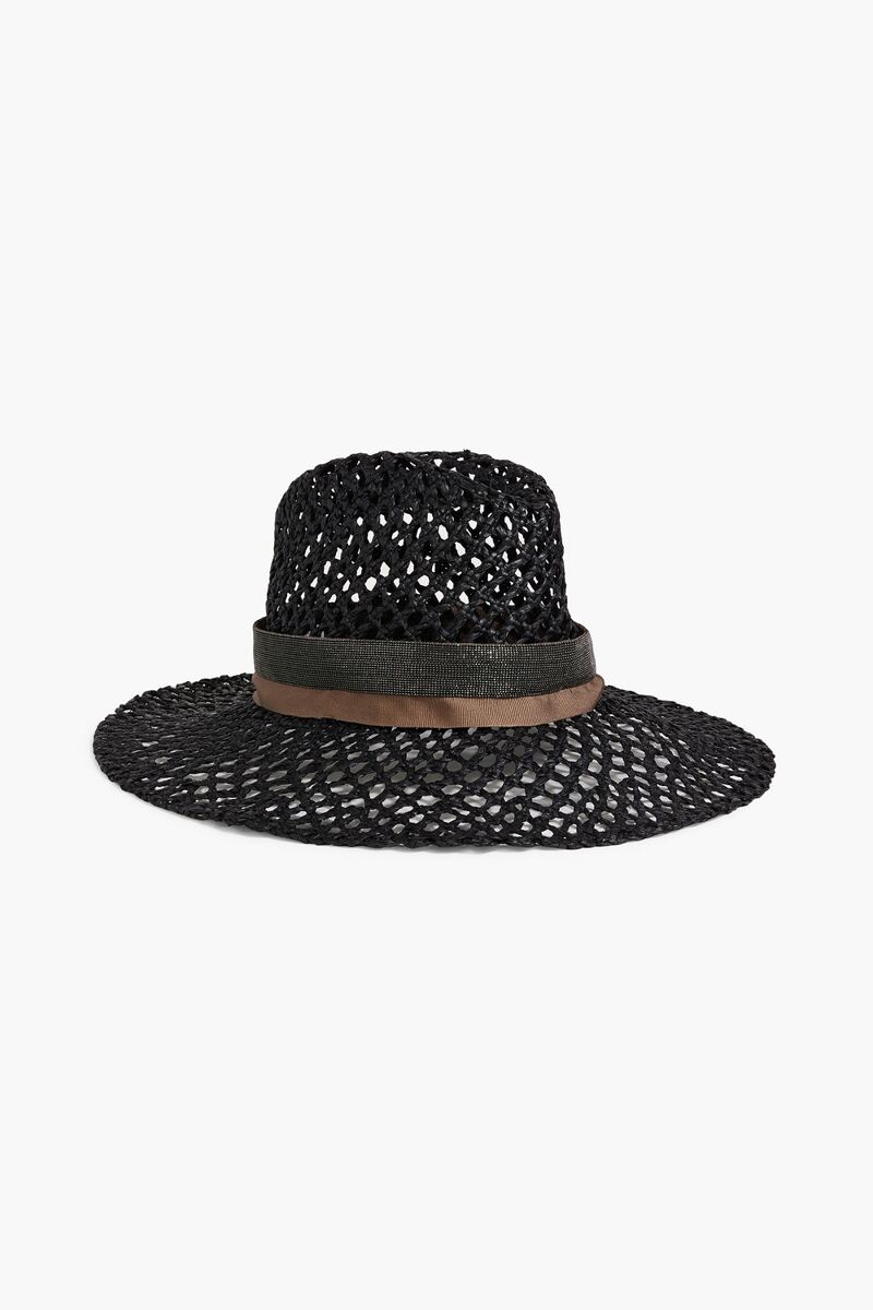 Brunello Cucinelli - Bead-embellished grosgrain-trimmed raffia sunhat - Black - L