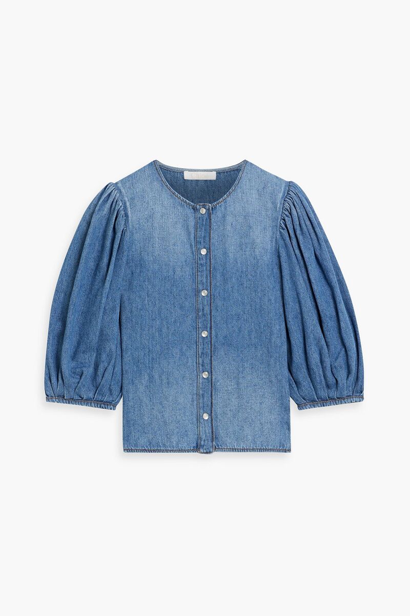 Chloé - Cotton and linen-blend denim blouse - Blue - FR 38