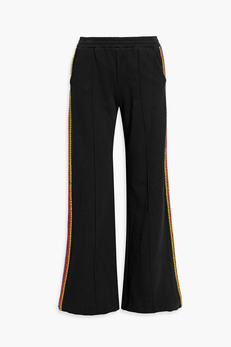 AREA - Crystal-embellished French cotton-terry track pants - Black - XL