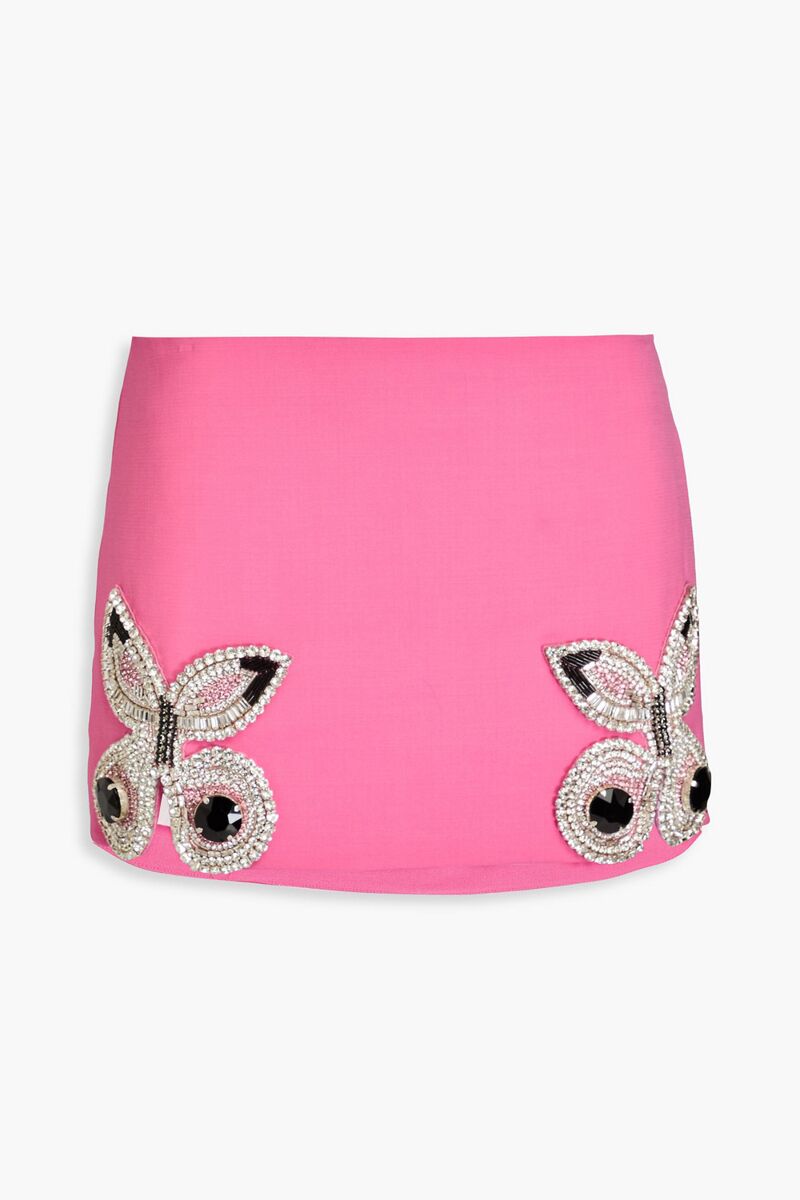 AREA - Crystal-embellished wool-blend crepe mini skirt - Pink - US 6