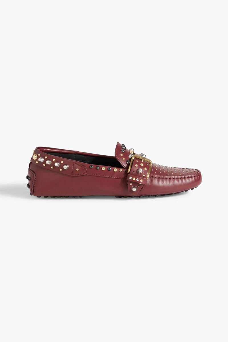 Tod's - Gommino studded leather loafers - Burgundy - EU 35