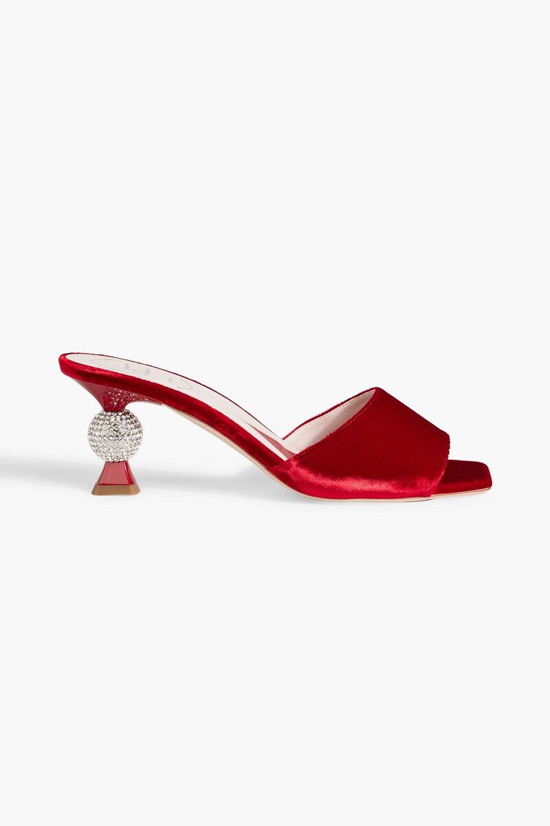 Roger Vivier - Mariene Strass velvet mules - Burgundy - EU 36.5