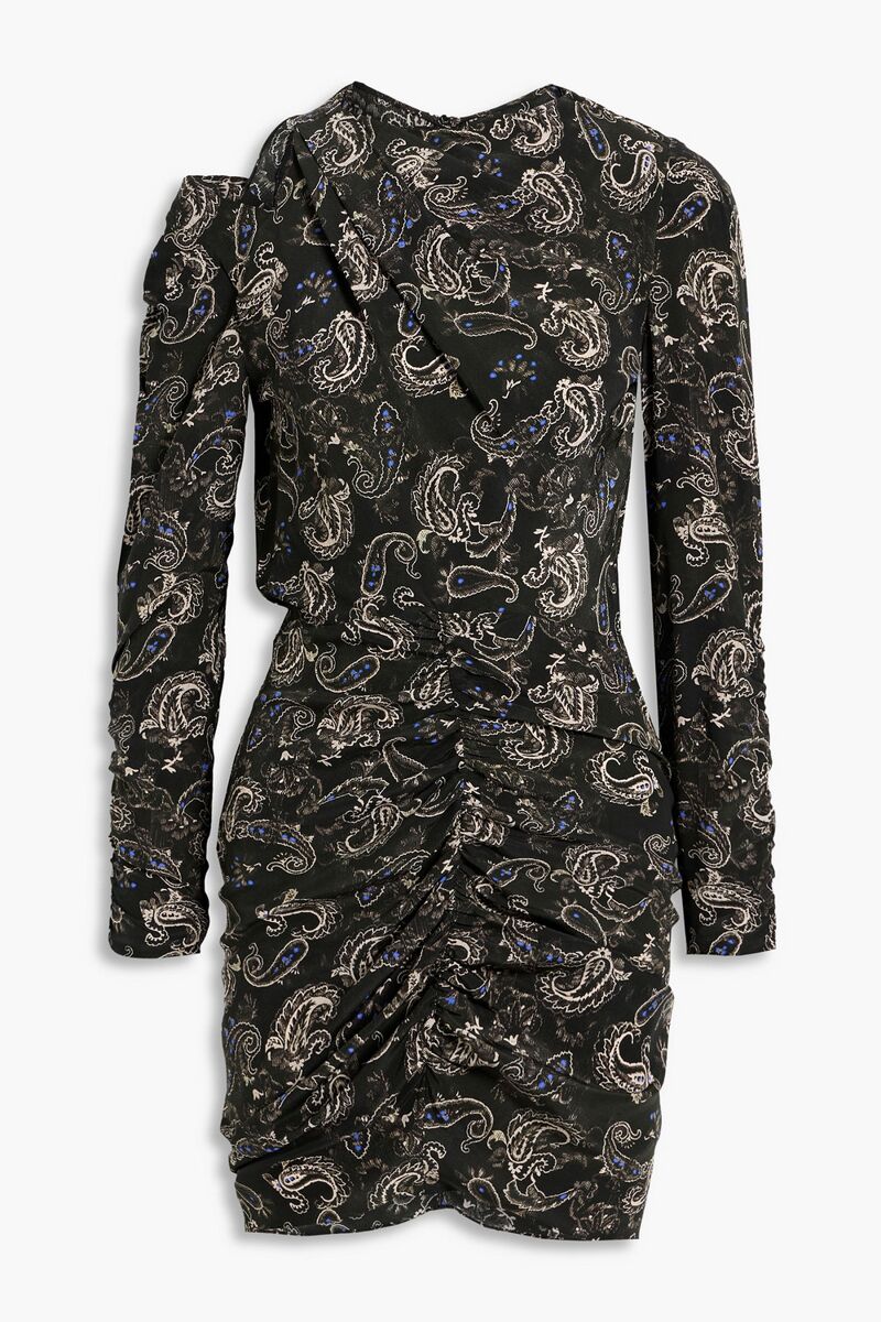 Isabel Marant - Tosca ruched paisley-print silk crepe de chine mini dress - Black - FR 40
