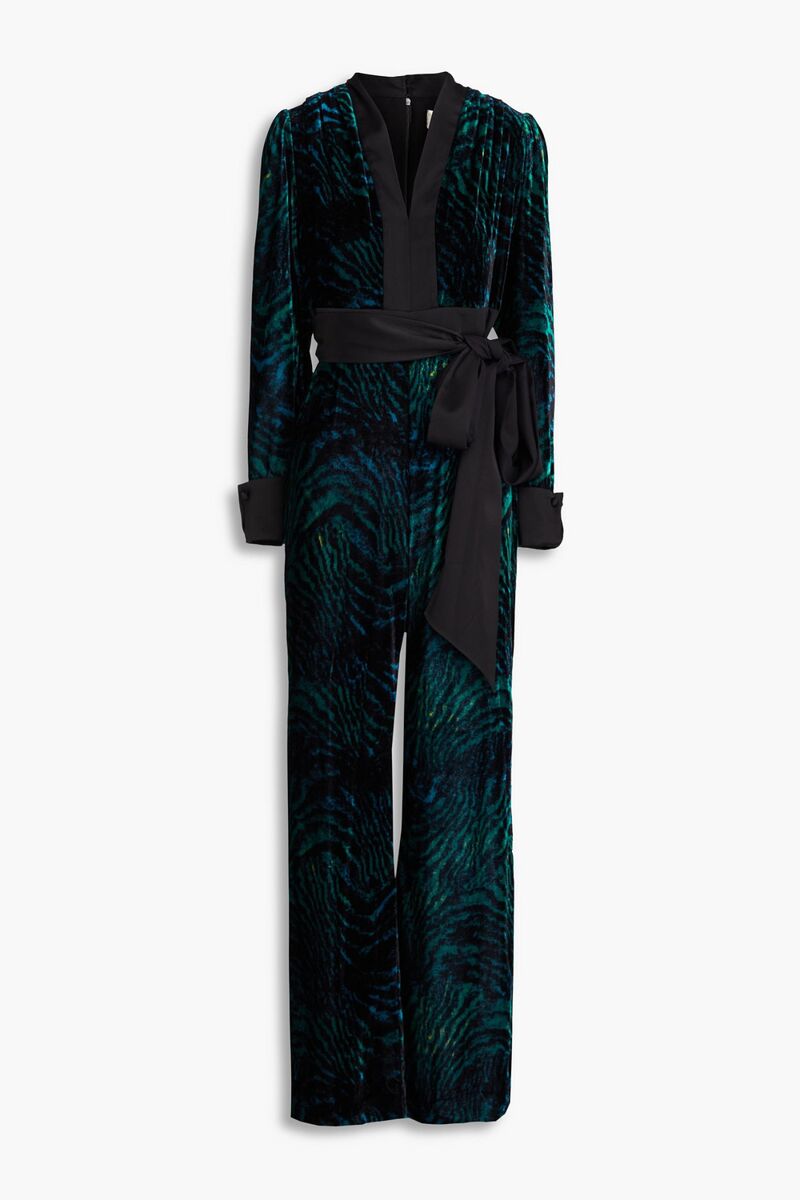 Diane von Furstenberg - Vegas tiger-print velvet jumpsuit - Black - US 4