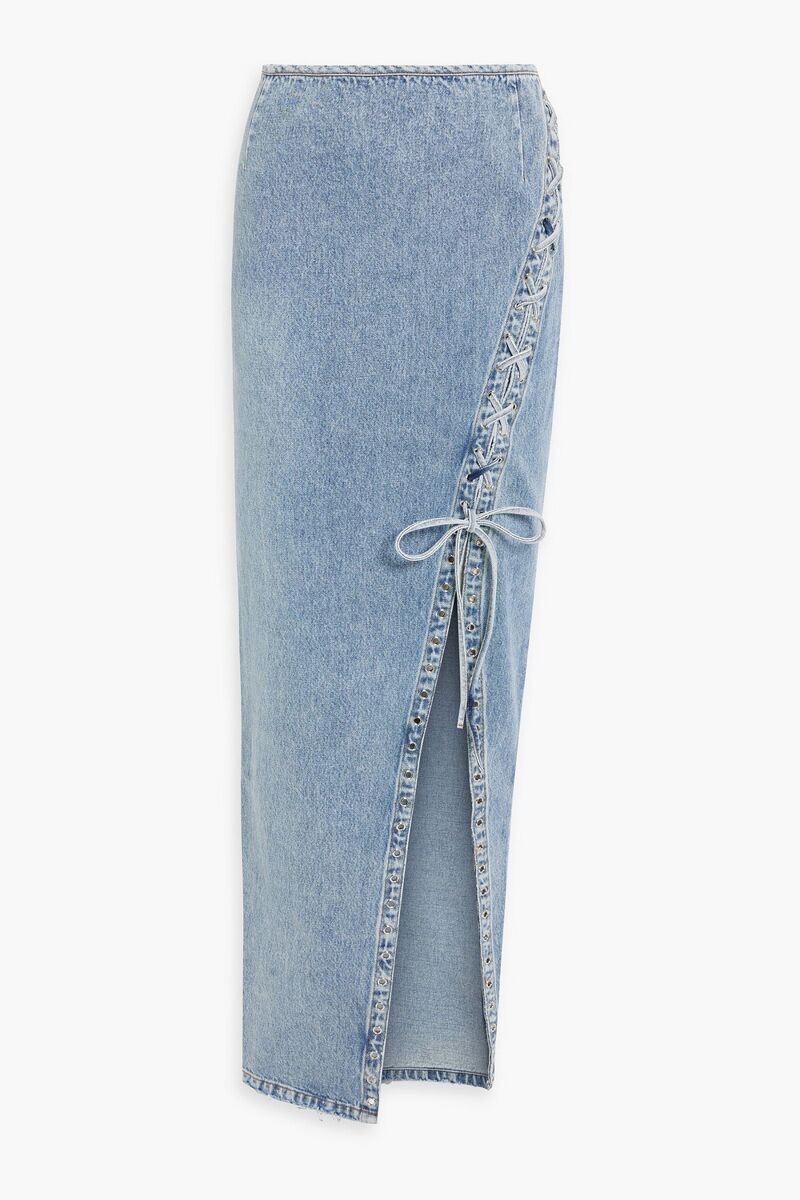 Retrofête - Zahlia lace-up denim maxi skirt - Blue - 28