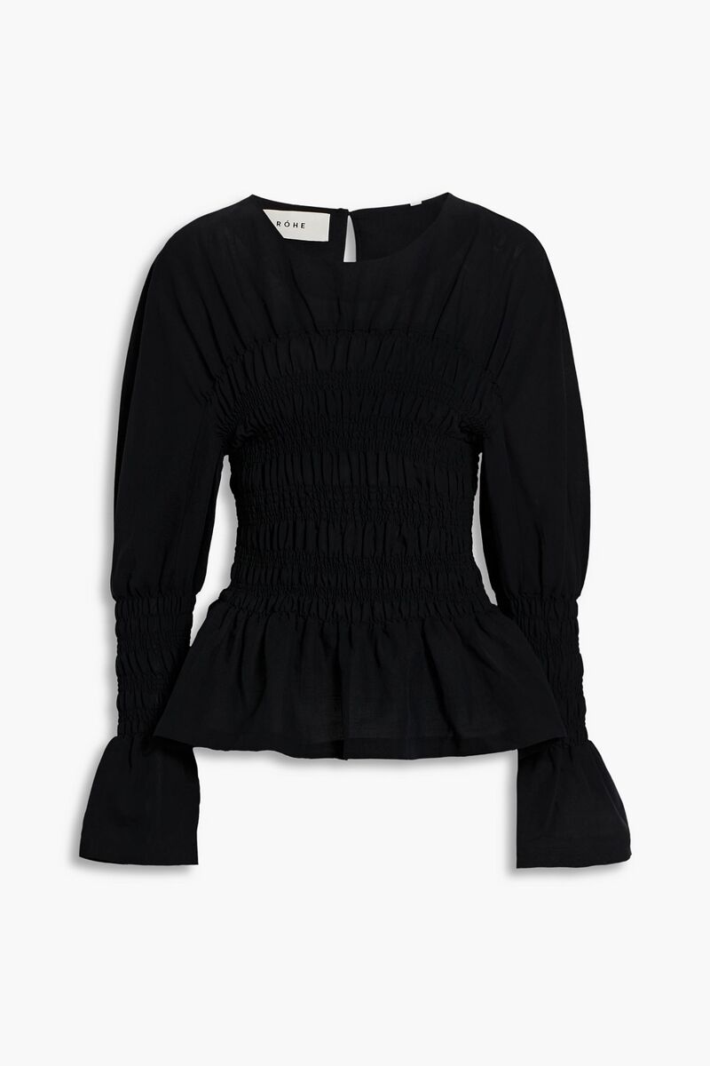Róhe - Shirred cotton and linen-blend top - Black - DE 40