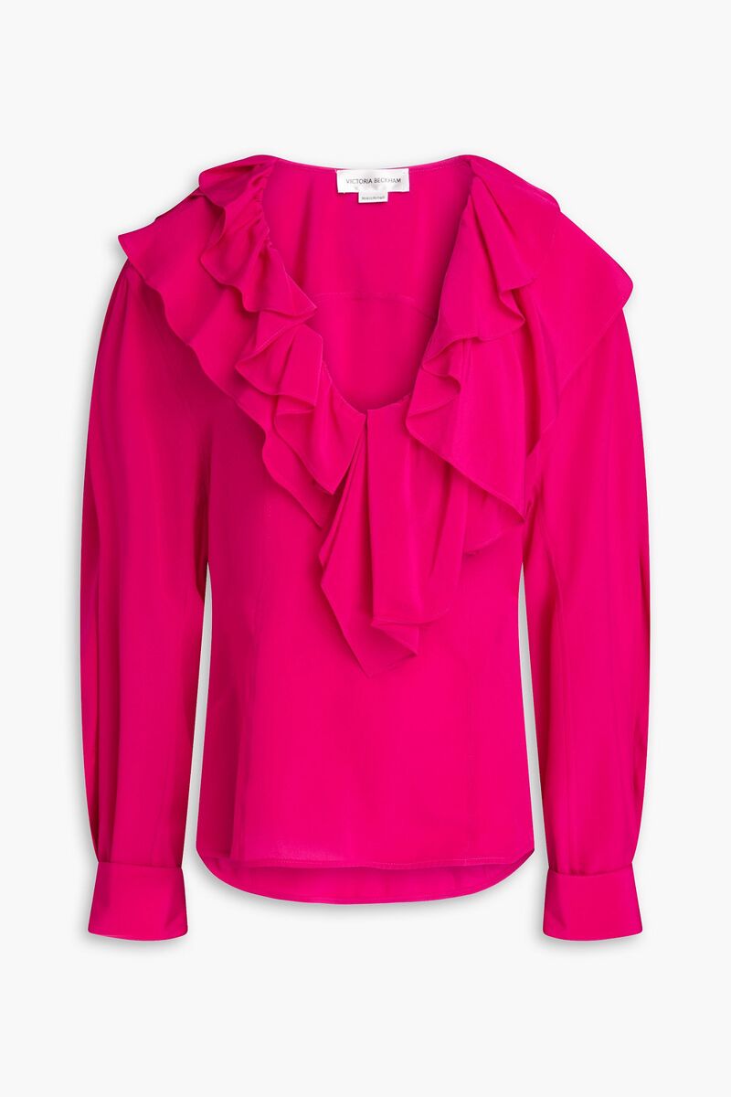 Victoria Beckham - Ruffled silk-crepe blouse - Pink - UK 4