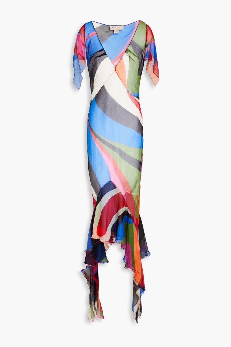 Pucci - Ruffled printed silk-crepon maxi dress - Multicolor - IT 42