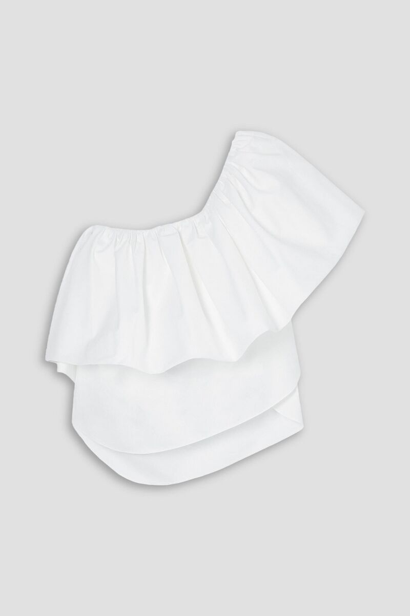 Adam Lippes - One-shoulder ruffled cotton-poplin top - White - M
